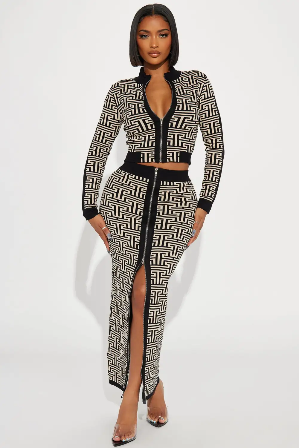 Luxe Attitude Sweater Skirt Set - Black/combo