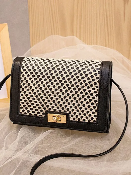 Urban Leisure Fishnet Leather Stitching Shoulder Bag Daily Commuting Ladies