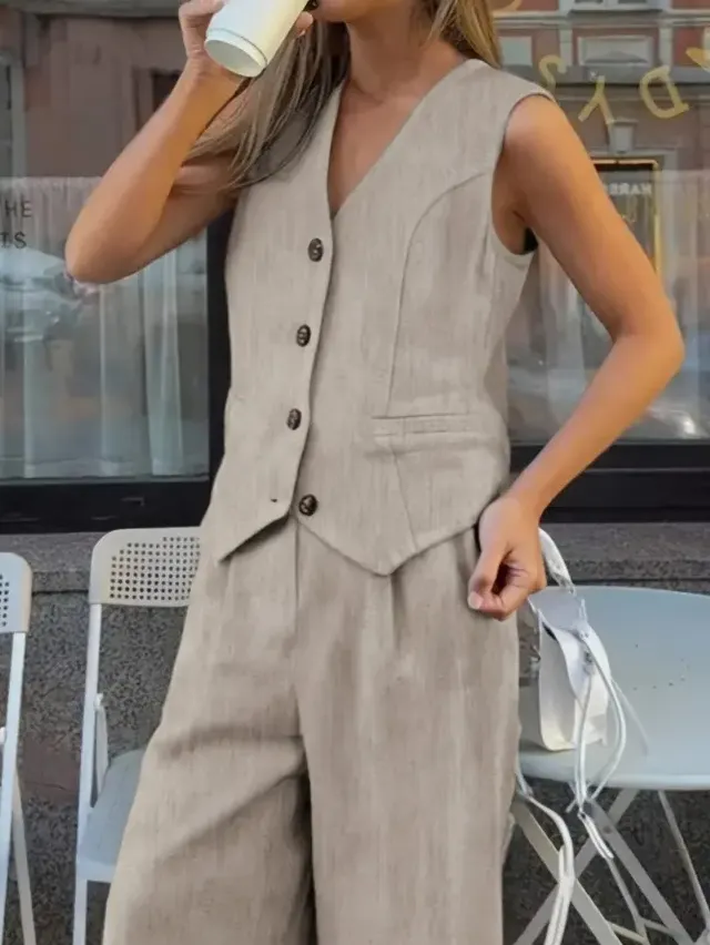 Premium 2-Piece Sleeveless Top & Wide Leg Pants Set