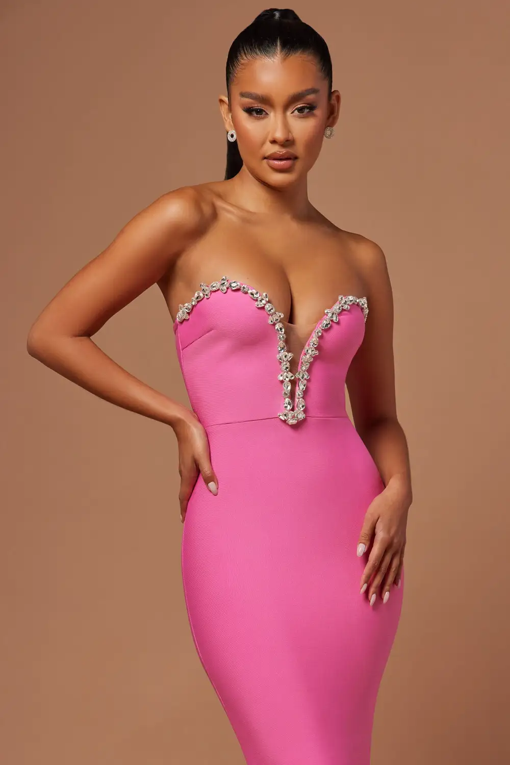Odessa Embellished Bandage Gown - Hot Pink