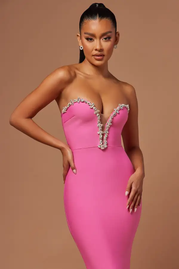 Odessa Embellished Bandage Gown - Hot Pink