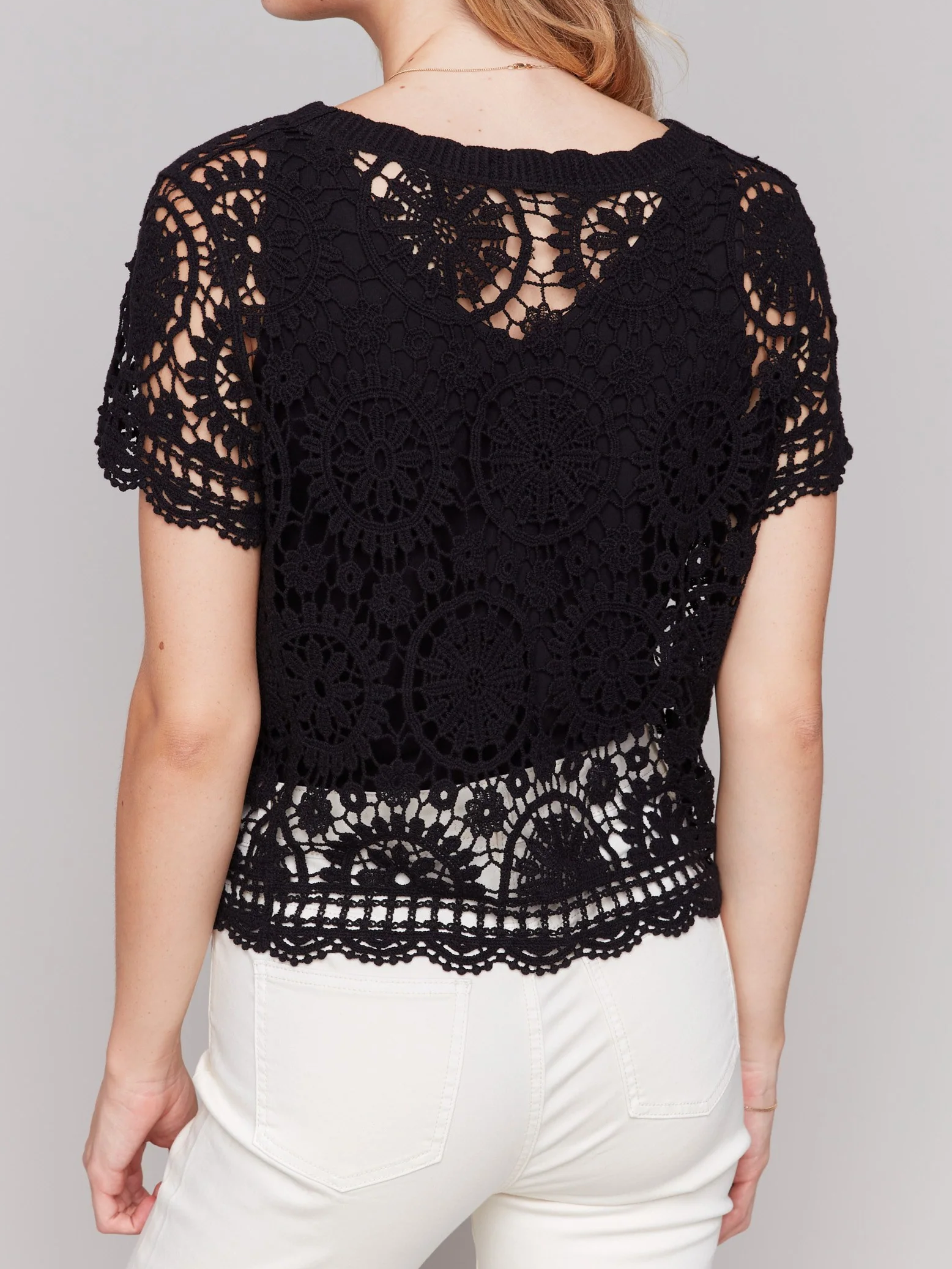 Pure Cotton Breathable Creative Hollow Ladies Short Sleeves