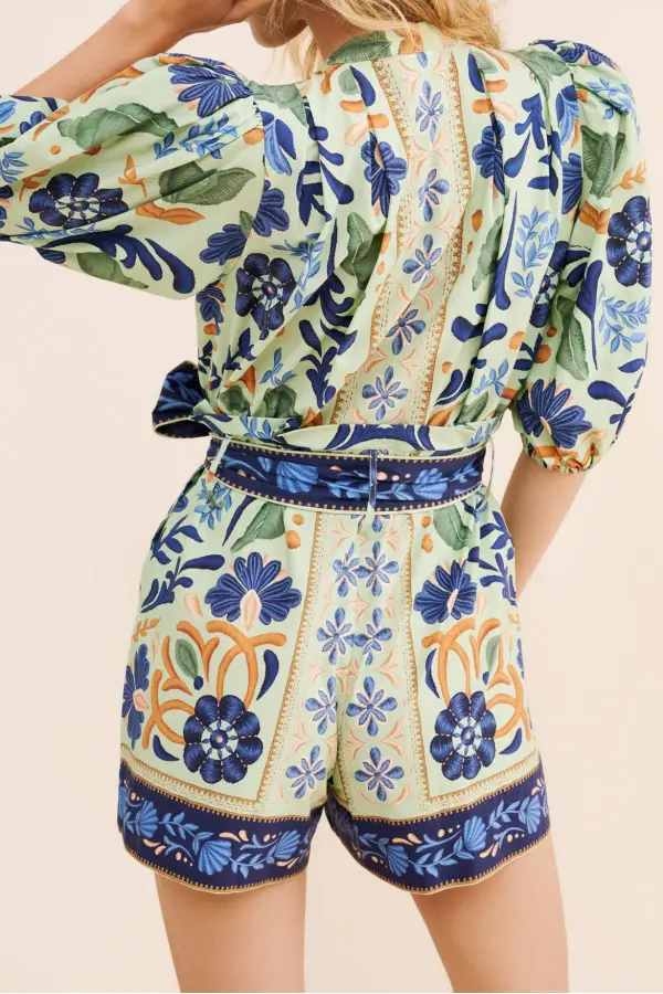 Puff Sleeves Tapestry Romper