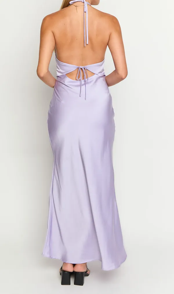 Soft Satin Halter Halter Neck Maxi Dress