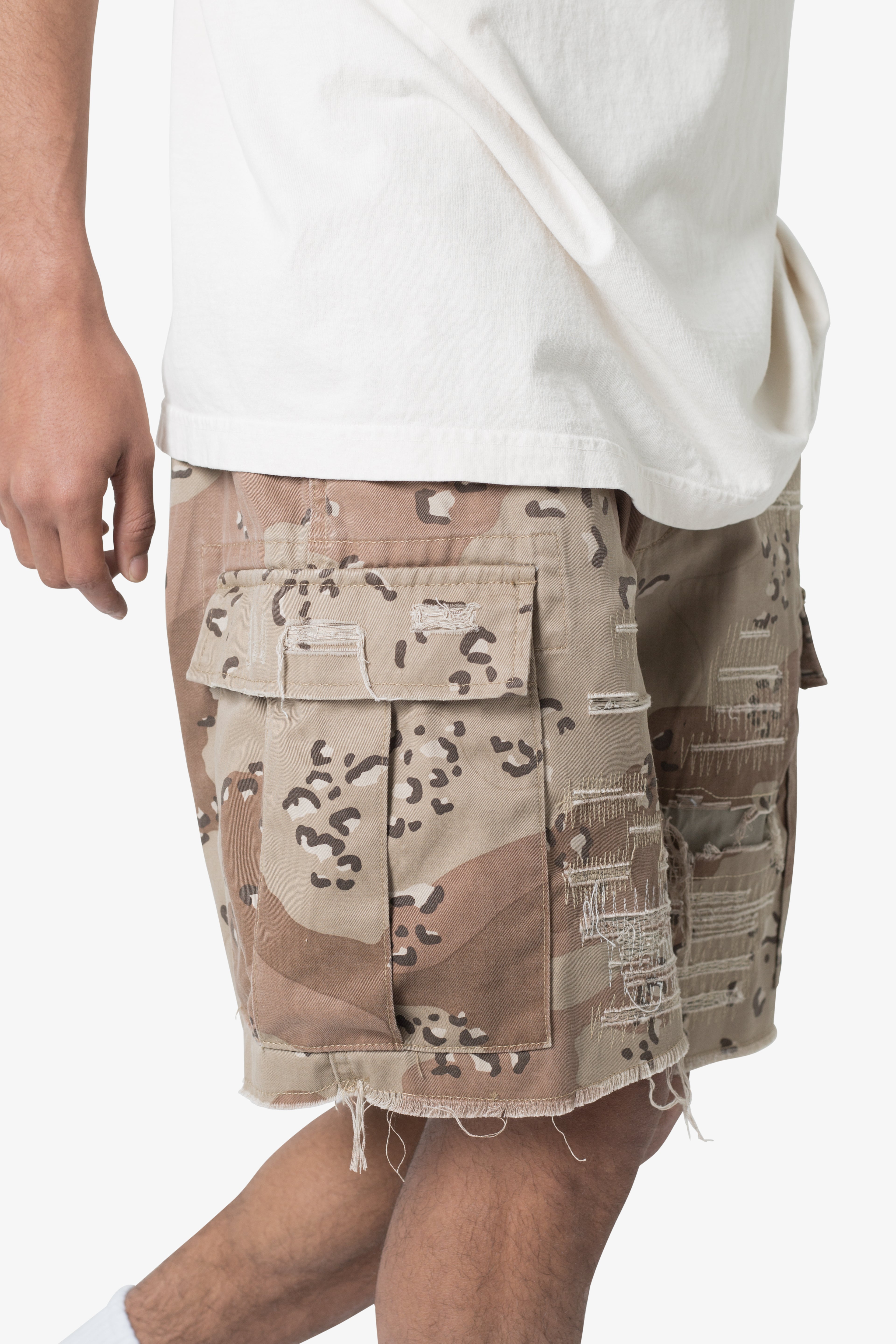 Distressed Cargo Shorts - Desert Camo