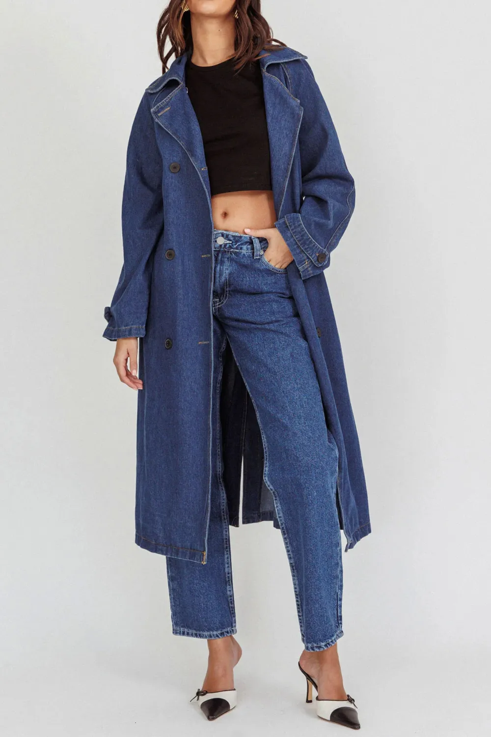 Elegant Cotton Denim Long Coat
