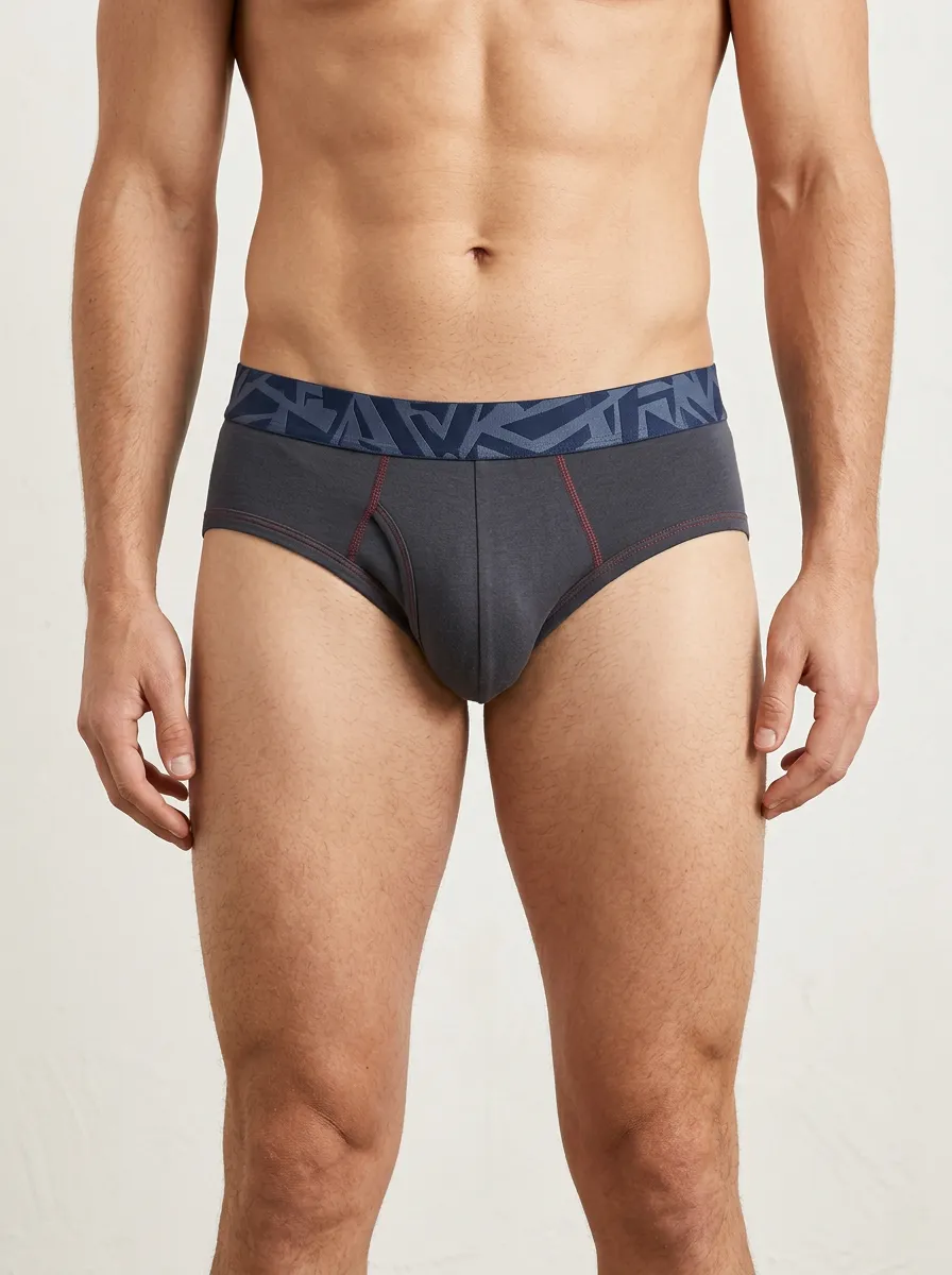 Men's Geometric Pattern Waistband Contrast Stitch Printed Briefs