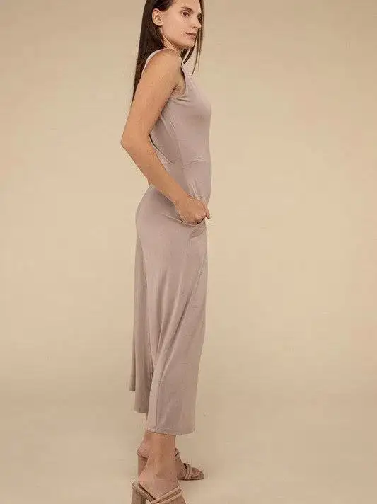 Living in the Now Surplice Neckline Sleeveless Jumpsuit