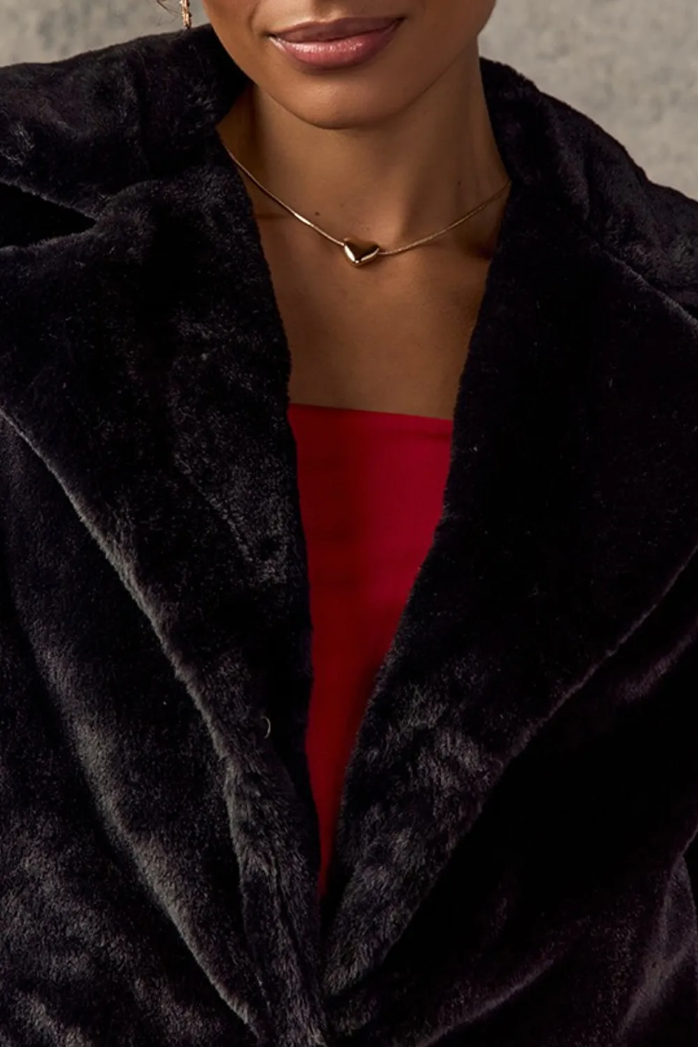 Pink Lapel Faux Fur Jacket