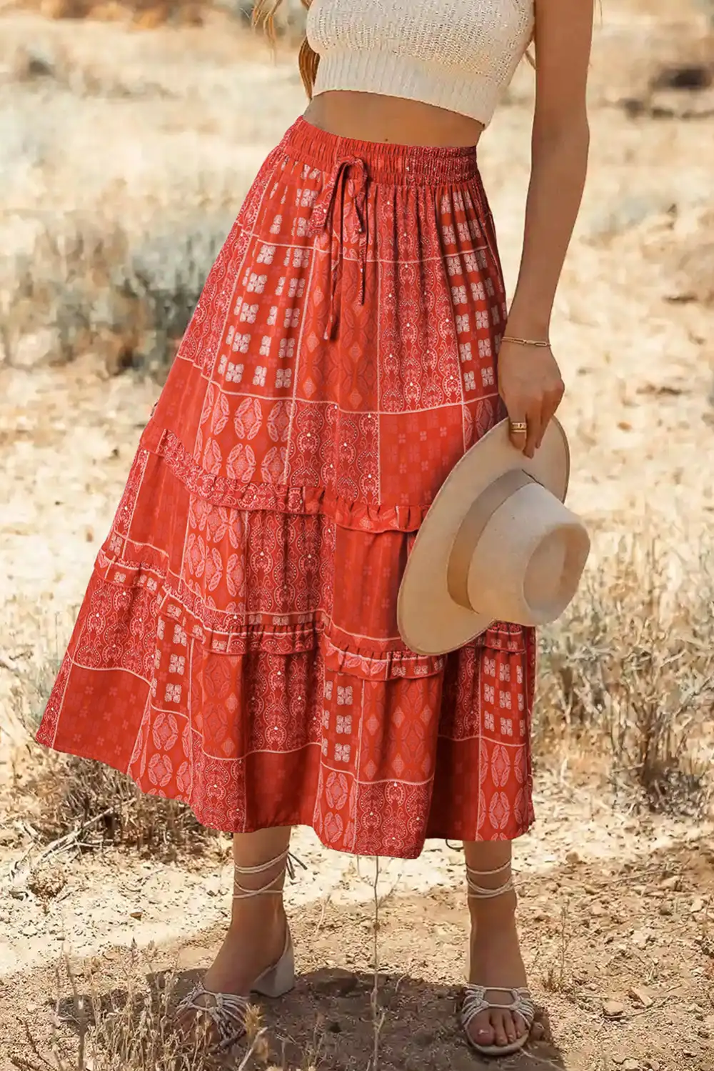 Ruffle A-Line Printed Skirt