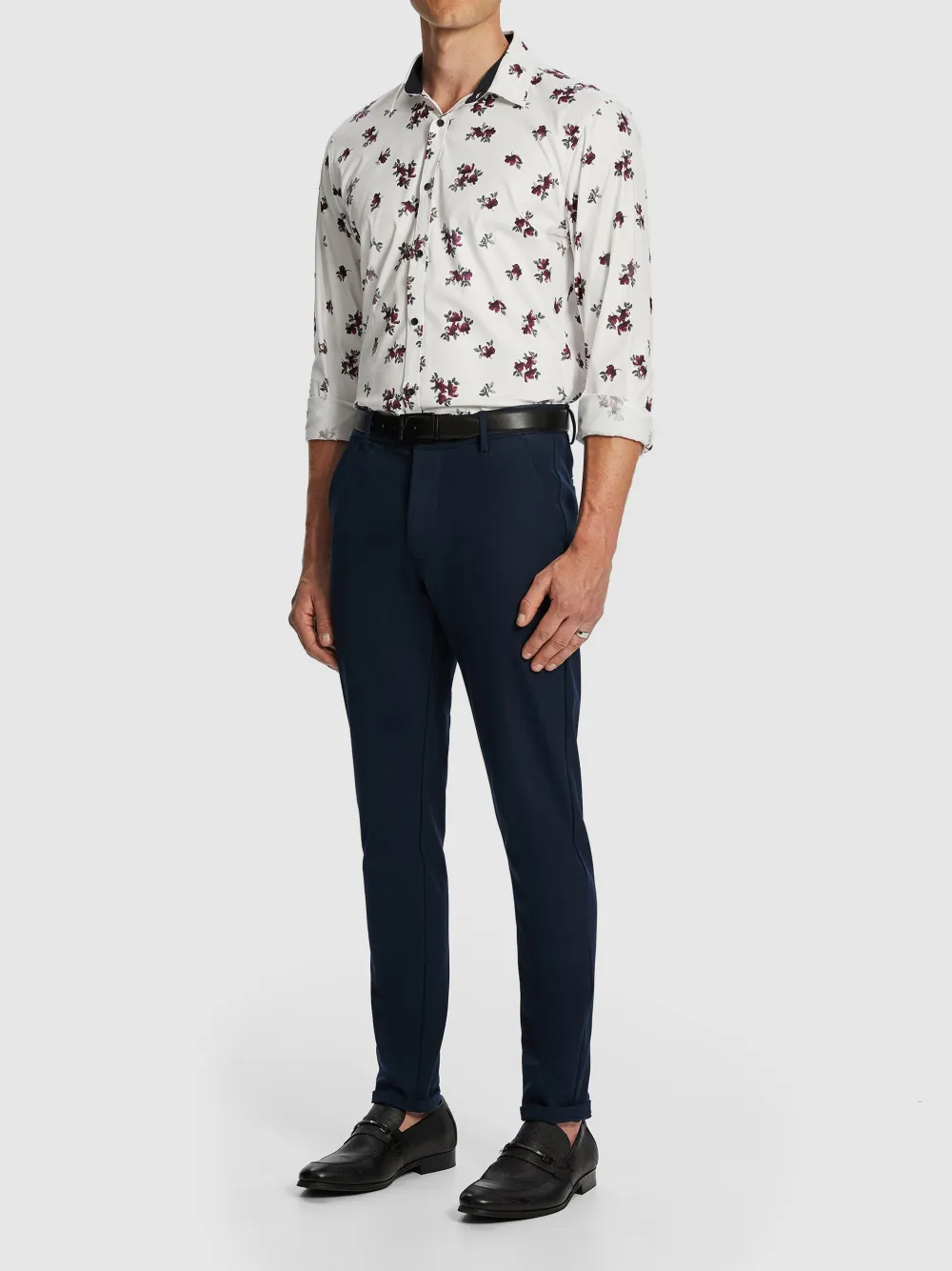 White Floral Print Long Sleeve Shirt