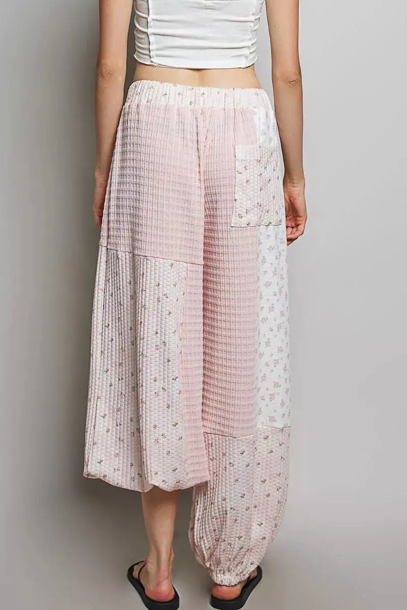 Everyday Patchwork Mixed Knit Wide Leg Pants