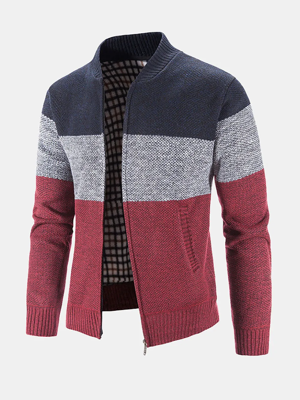 Baseball Collar Zip Up Cardigan
