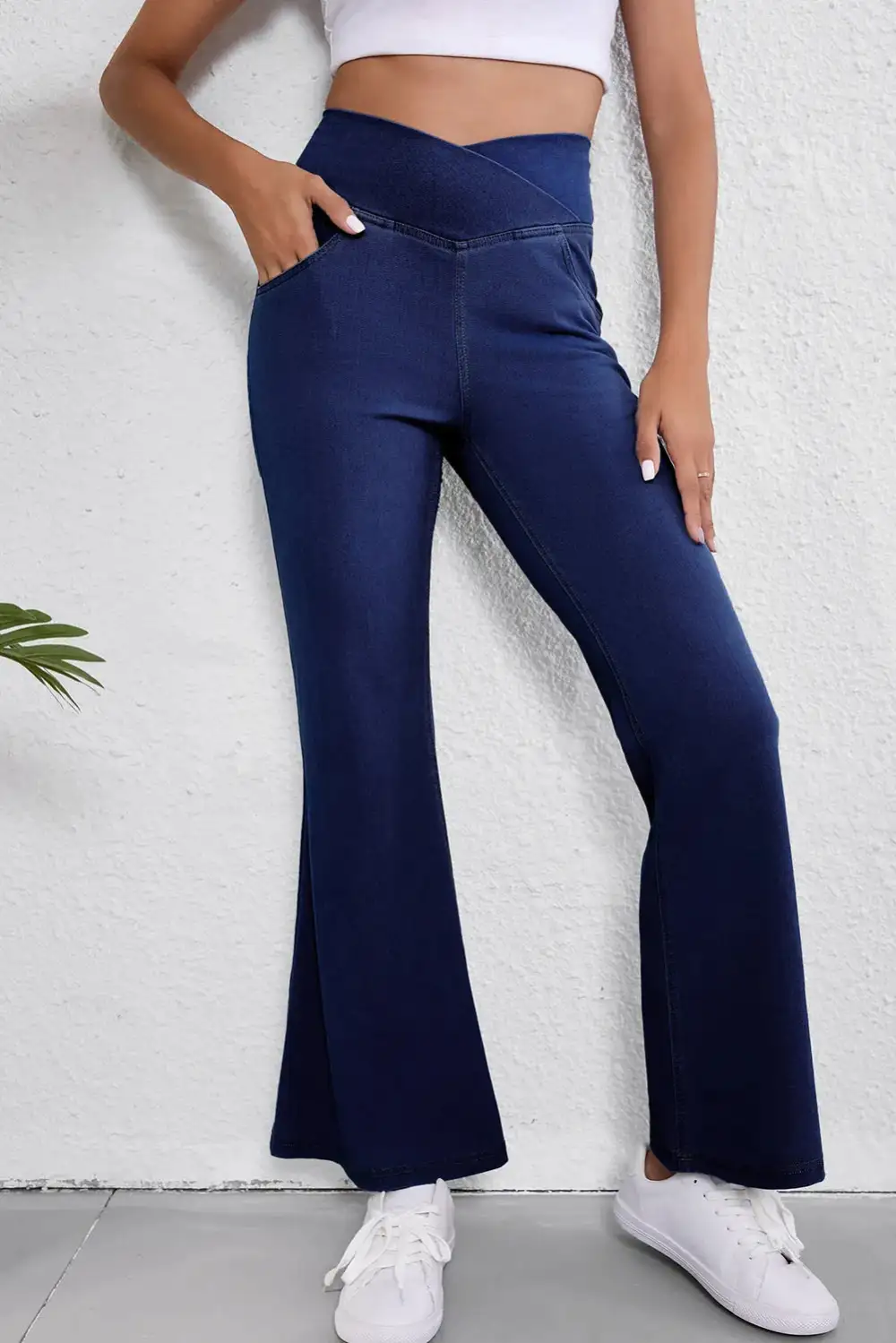 Flare High Waist Dusk Solid Crossed Jeans
