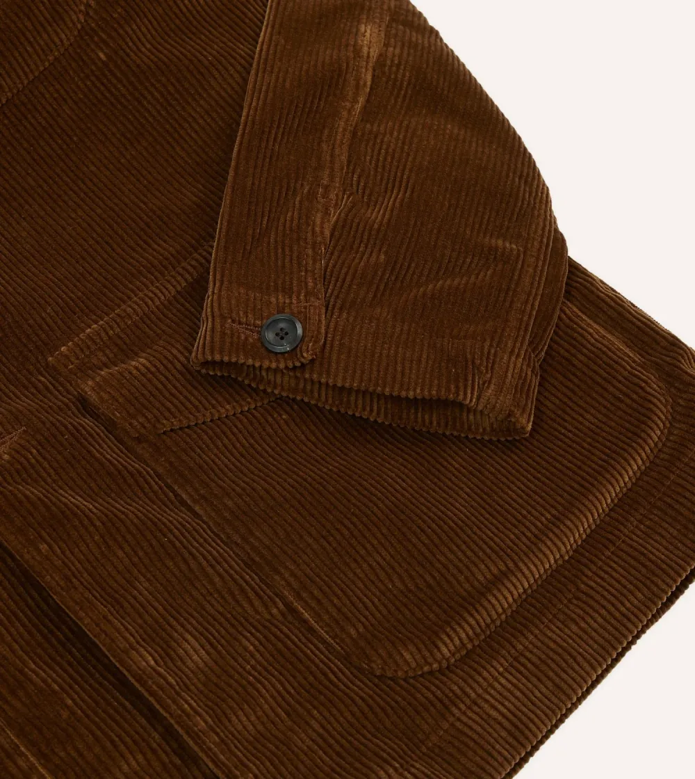 Casual Style Tan Corduroy Three-Pocket Field Jacket