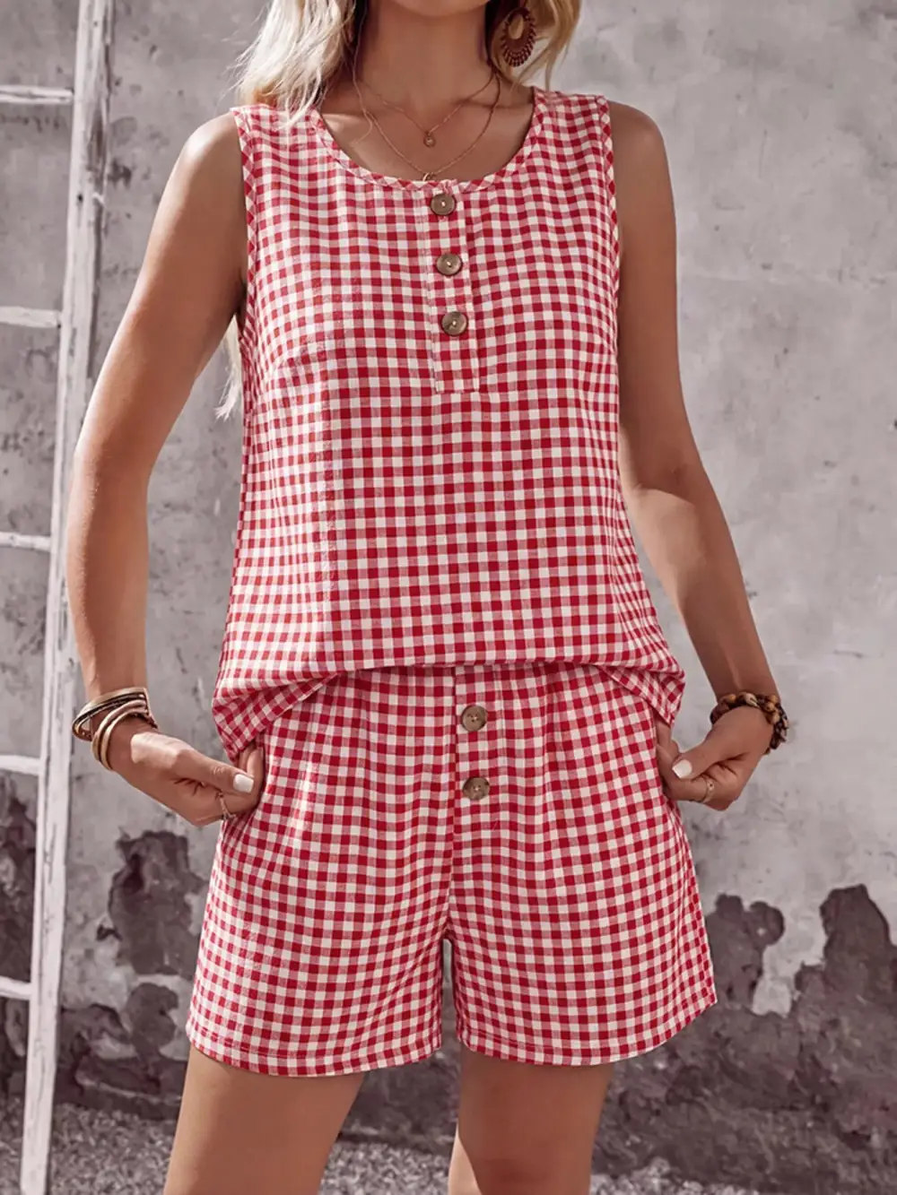 Sleeveless Gingham Jumpsuit