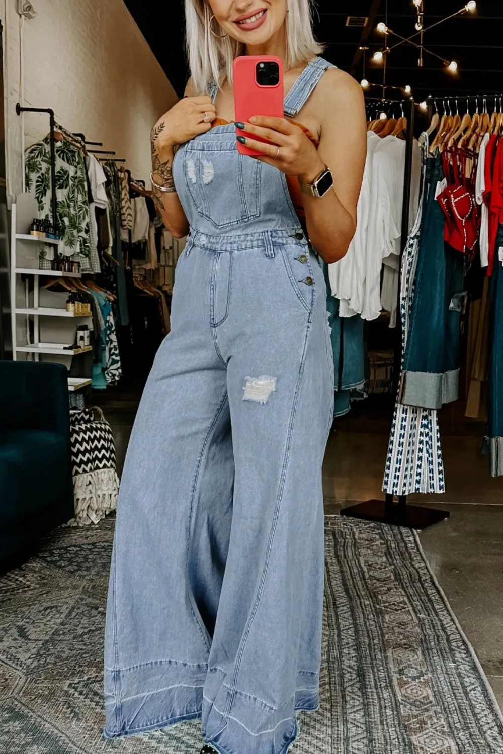 Easygoing Denim Wide Leg Overalls