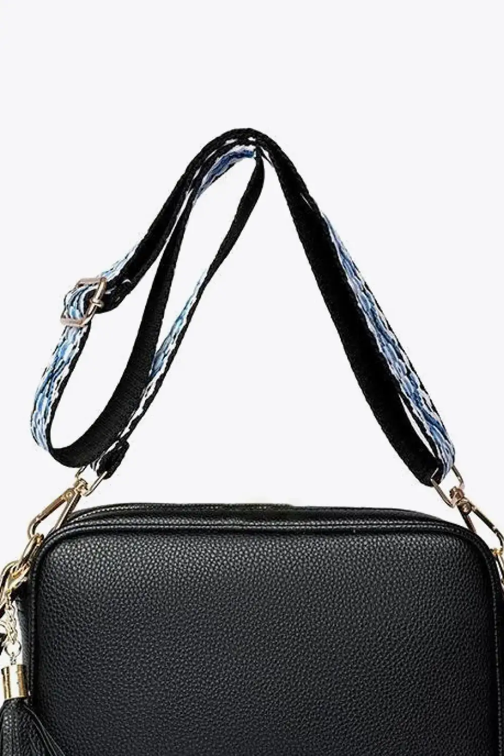 Tassel Accent Faux Leather Crossbody Bag