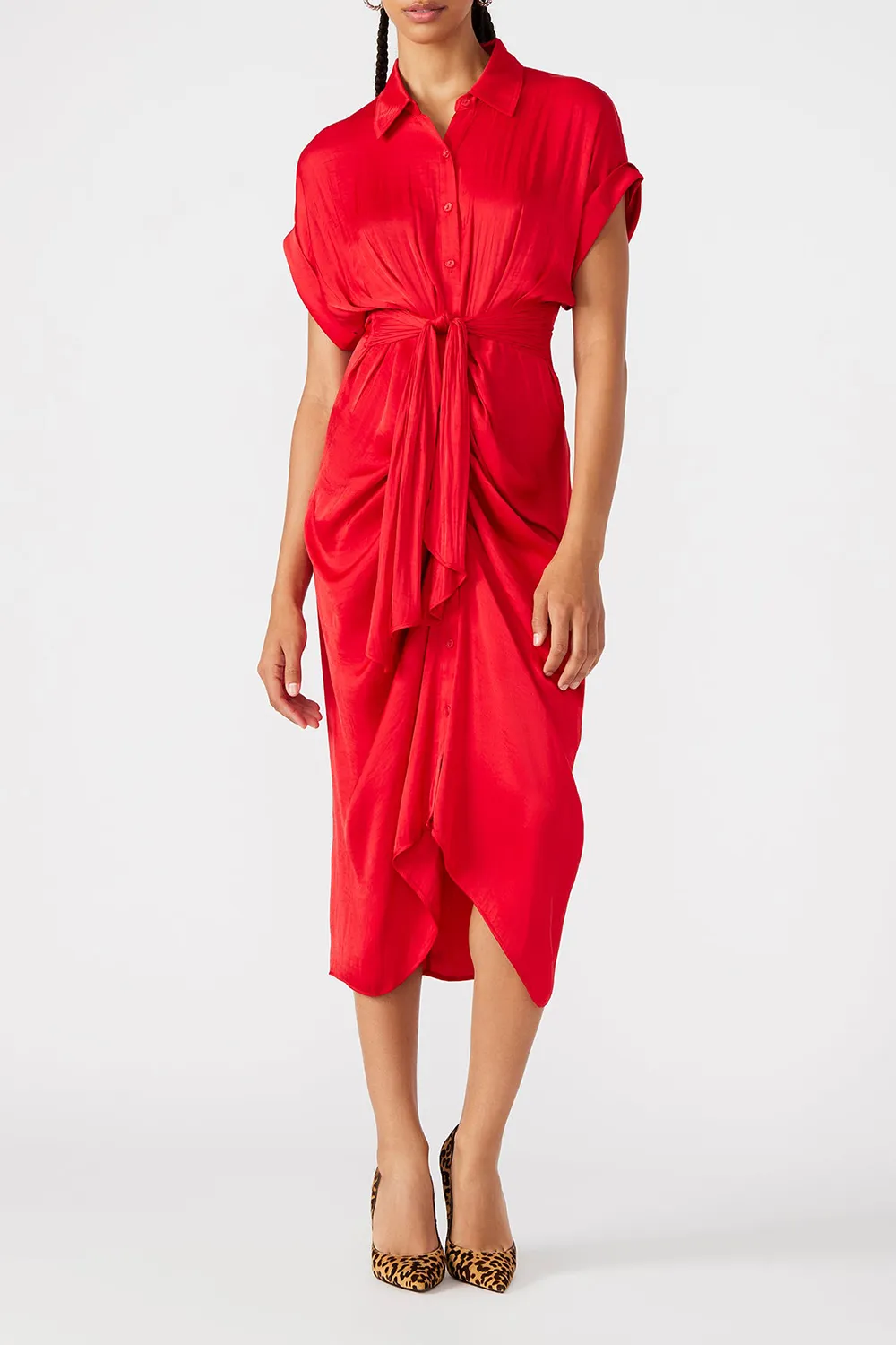 Rolled Collar Dress Red