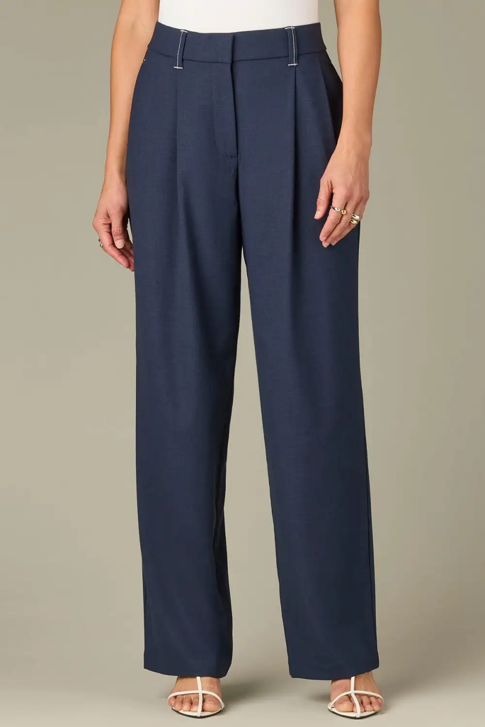 Petite Double Pleated Straight Leg Trousers