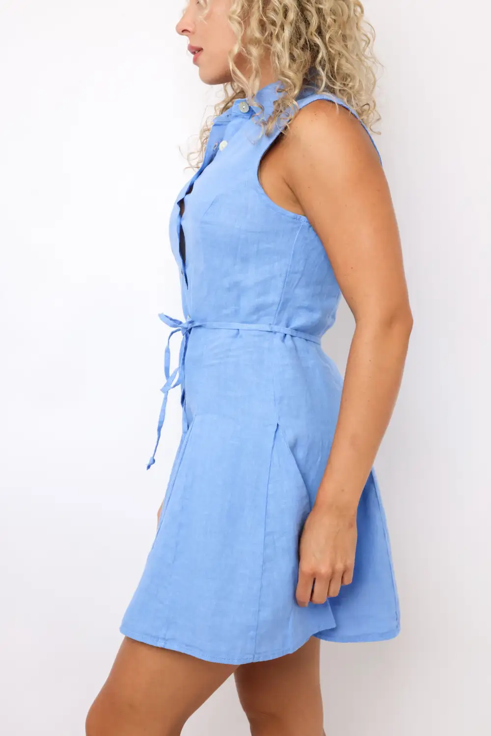 Sleeveless Linen Shirt Dress Midi Dress