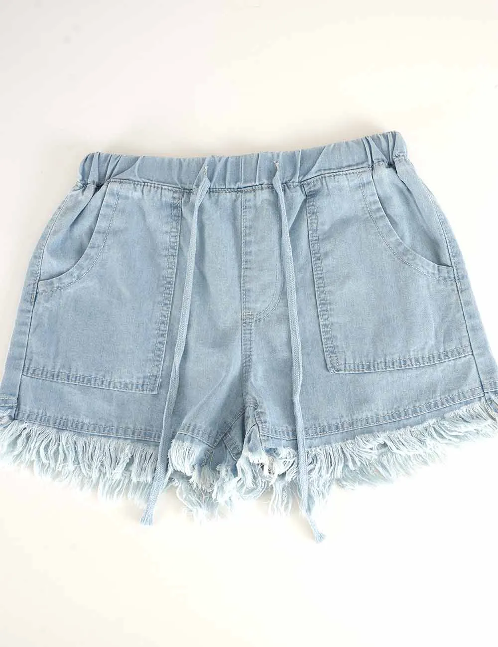 Drawstring Waist Frayed Hem Denim Shorts