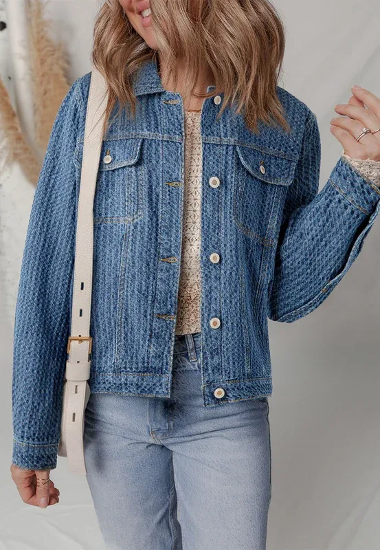 Textured Flap Pocket Denim Jacket
