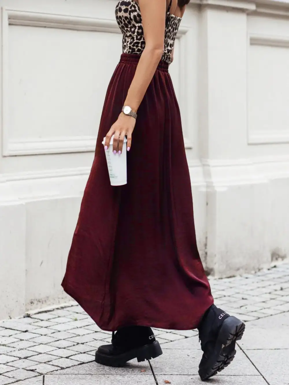 Side Slit Elastic Maxi Skirt