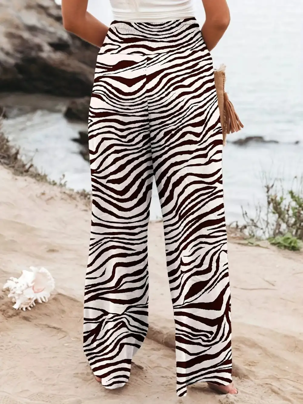 Zebra Print High Waist Wide Leg Pants
