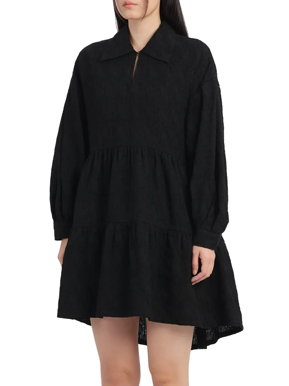 Tiered Ruffle Pleated Sleeves Dress