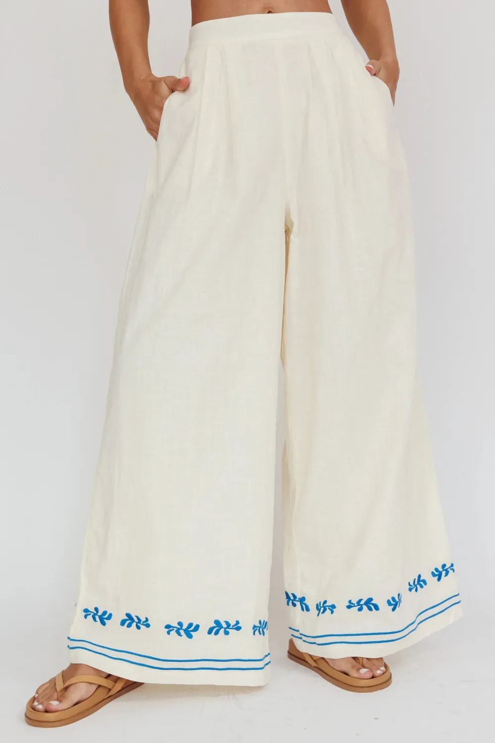 Art Print Embroidered Wide-Leg Track Pants