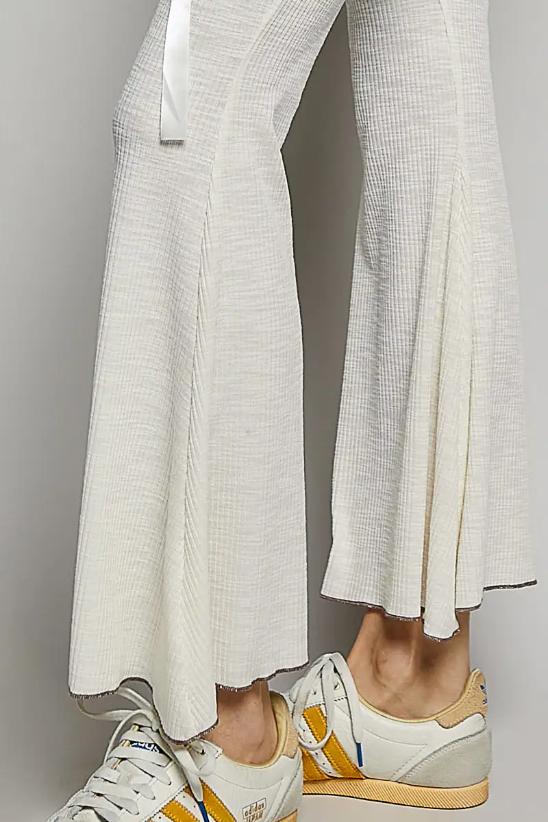 Relaxed Drawstring Textured Ribbed Knit Pants