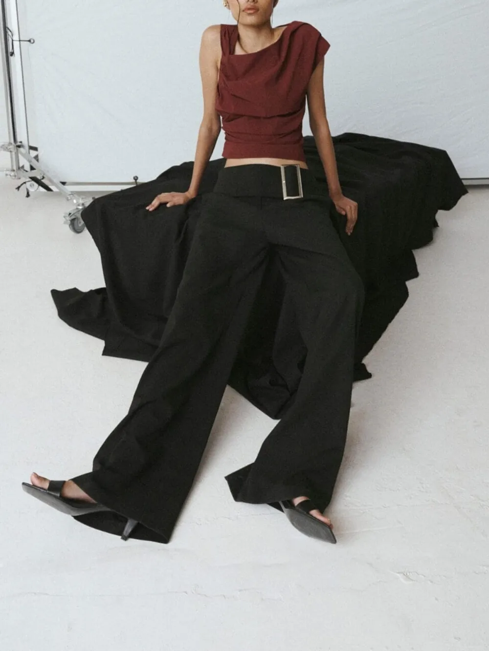 Contrast Asymmetrical Neck Top