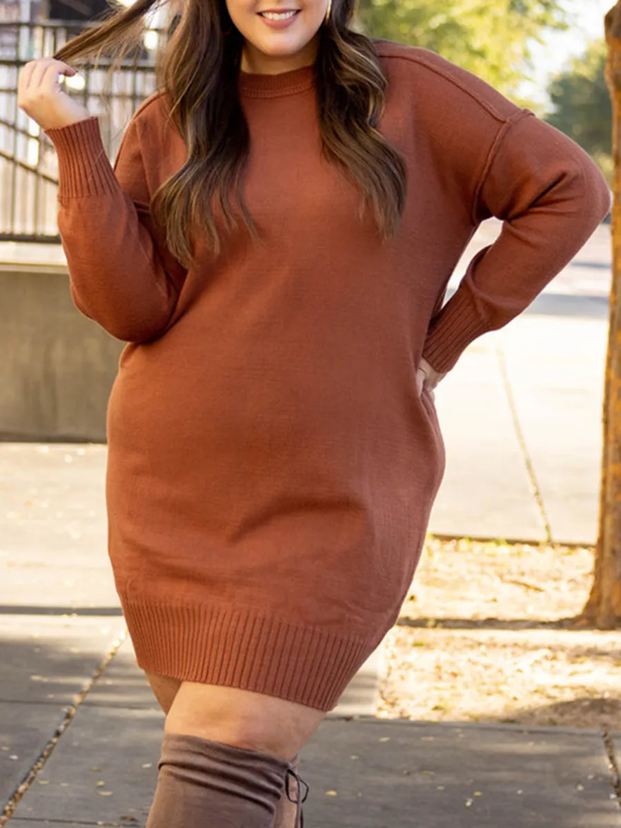 Brown Knitted Sweater Dress