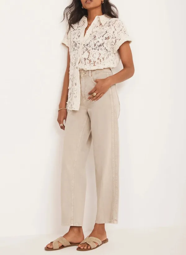 Casual Style Cream Lace Shirt