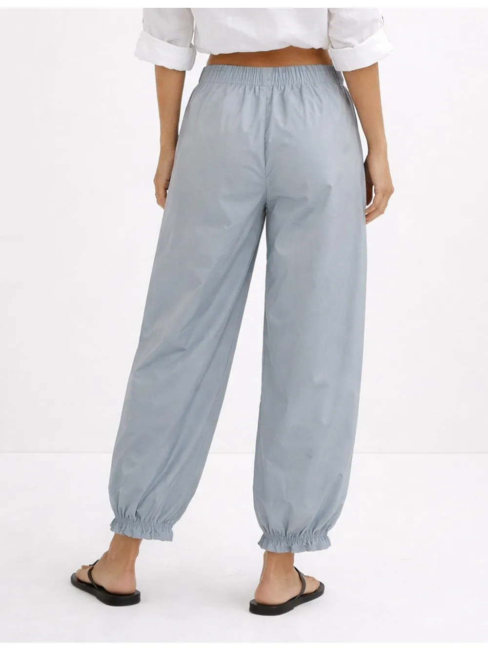 Solid Color Elastic Waist Pocket Balloon Pants