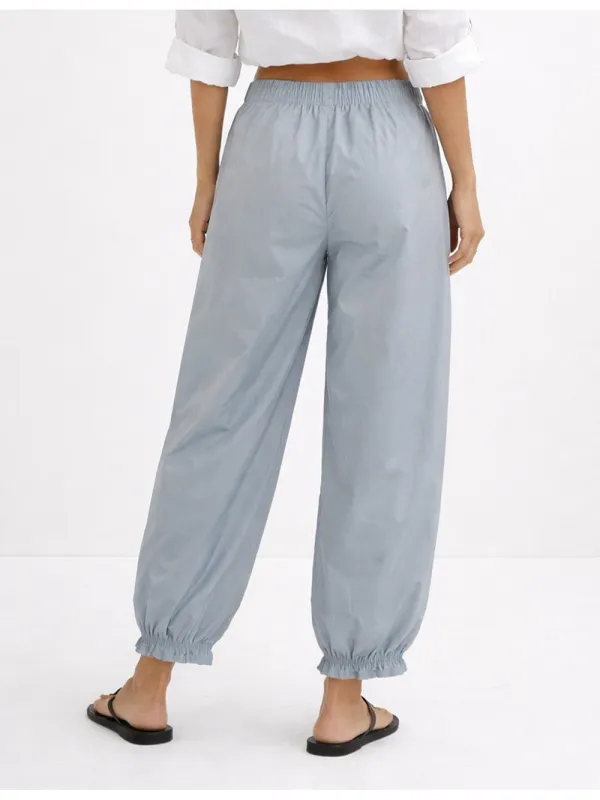 Solid Color Elastic Waist Pocket Balloon Pants