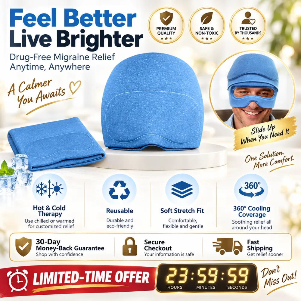 Migraine Relief Cap with Slide-On Eye Mask — Headache Hat for Hangovers, Stress & Tension Relief — Soft as Butter for Bad Days