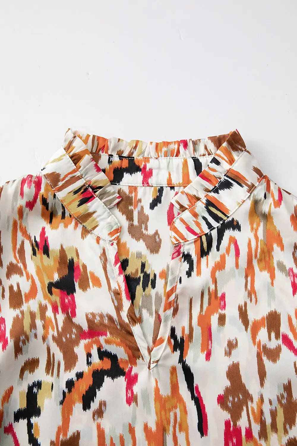 Abstract Print Ruffle Blouse