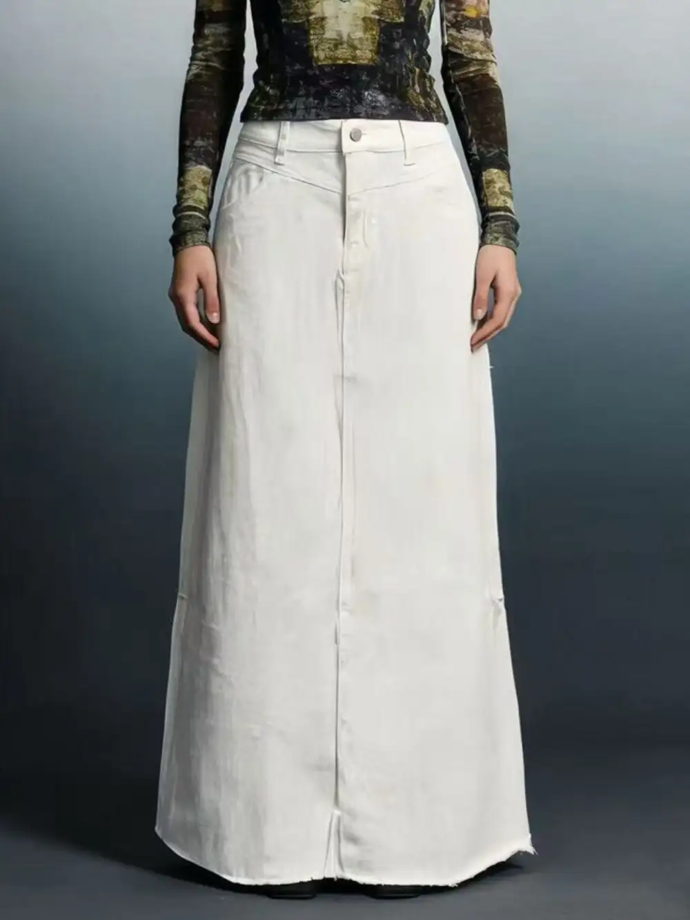 Denim Raw Maxi Skirt