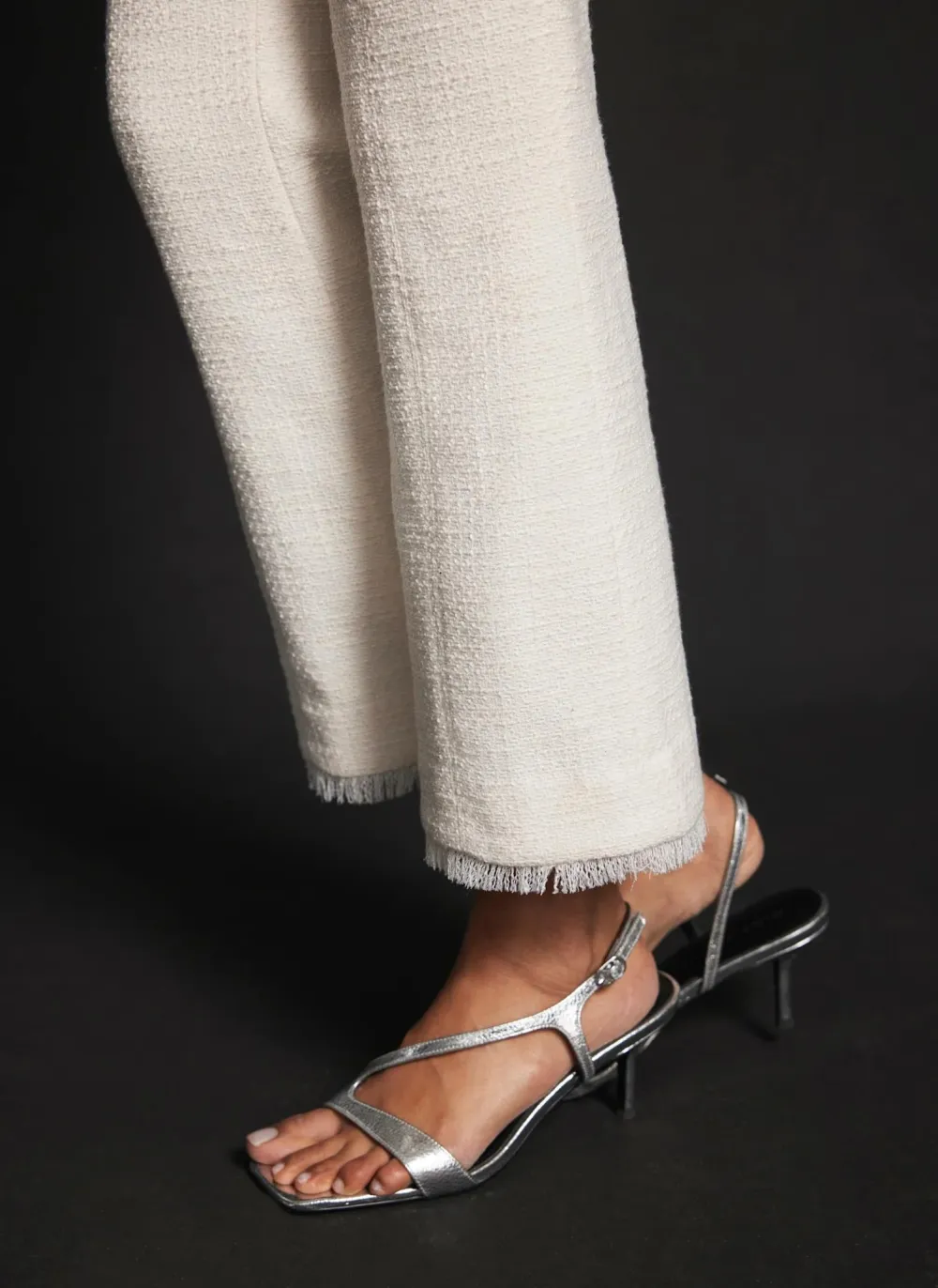 Casual Style Cream Boucle Kick Flare Trousers