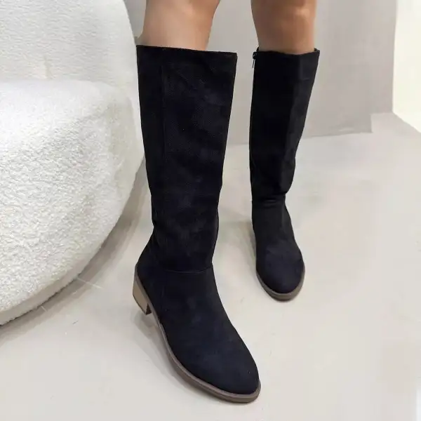 Side-Zip Closure Suede Knee High Boots