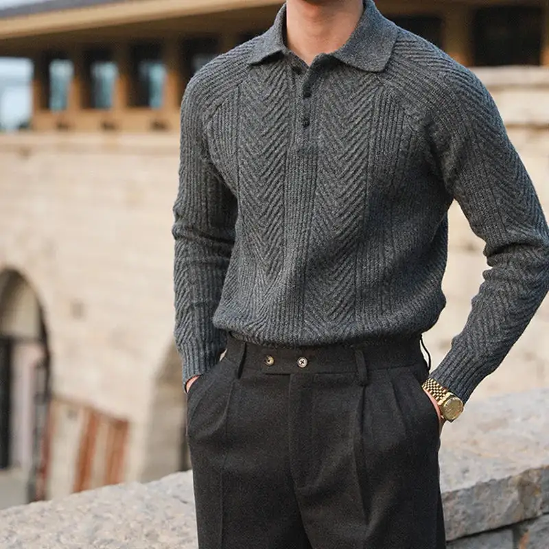 Collared Texture Knit Sweater
