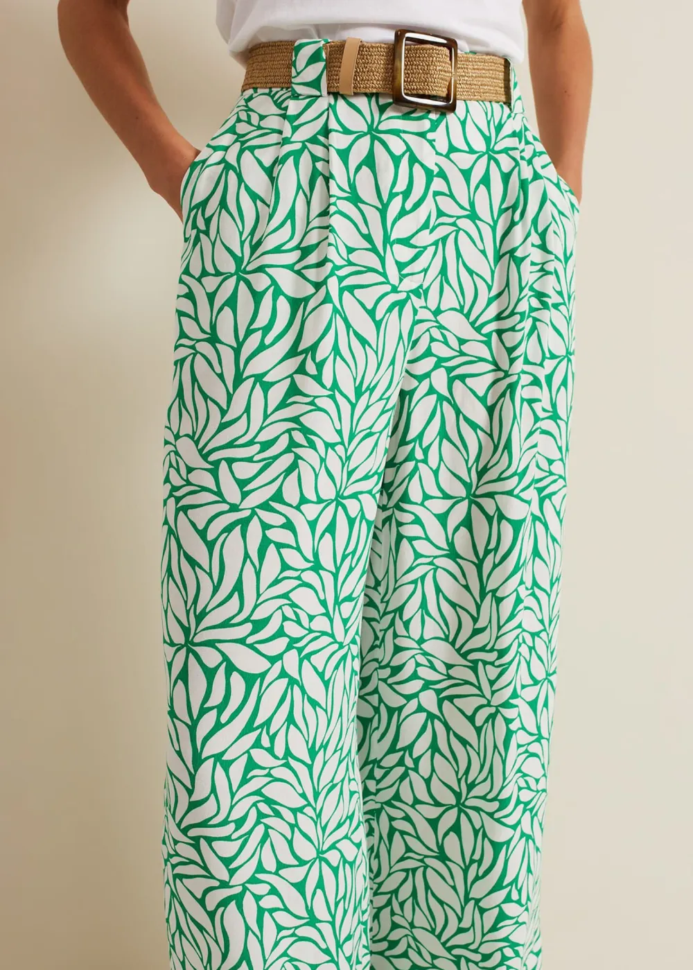 Plastic-Printed Green Long Pants