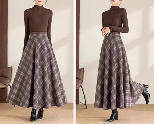 Everyday Plaid Wool A Line Maxi Skirt