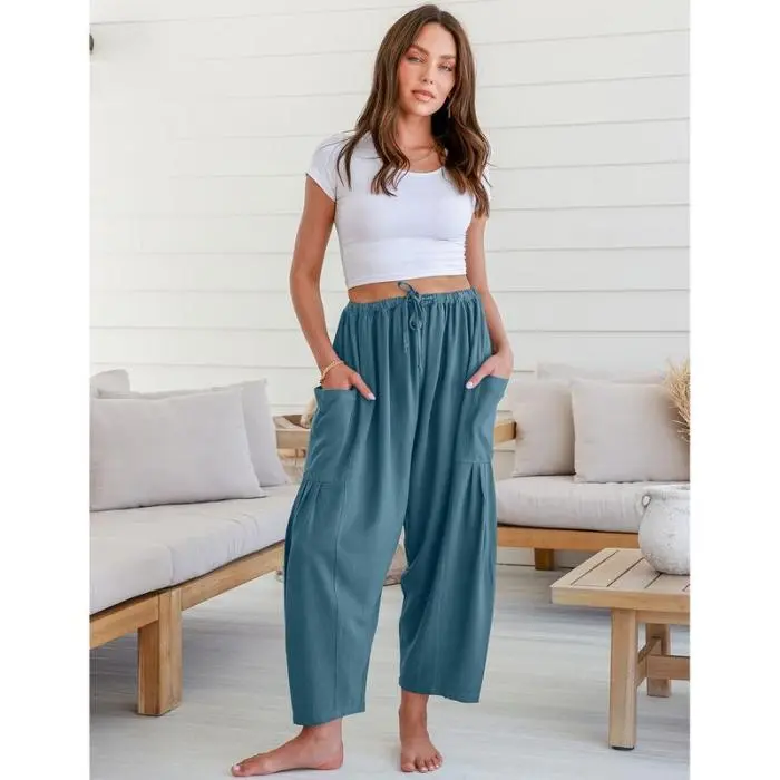 High-Waist Wide-Leg Loose Casual Cotton Linen Pants
