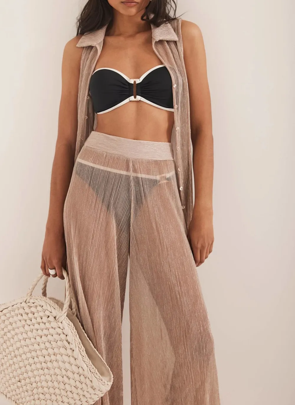 Casual StylePink Metallic Top And Trouser Beach Set
