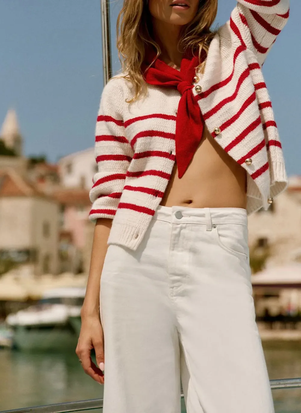 Casual Style Red Wool Blend Stripe Knit Cardigan