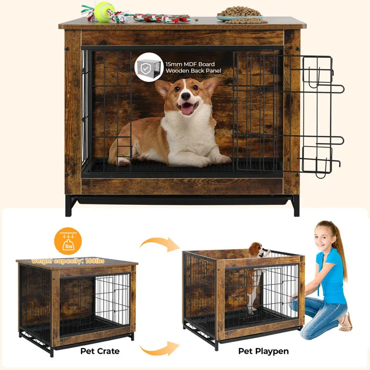 Pirecart Dog Crate Furniture, Side End Table, Modern Kennel, Wooden Heavy-Duty Dog