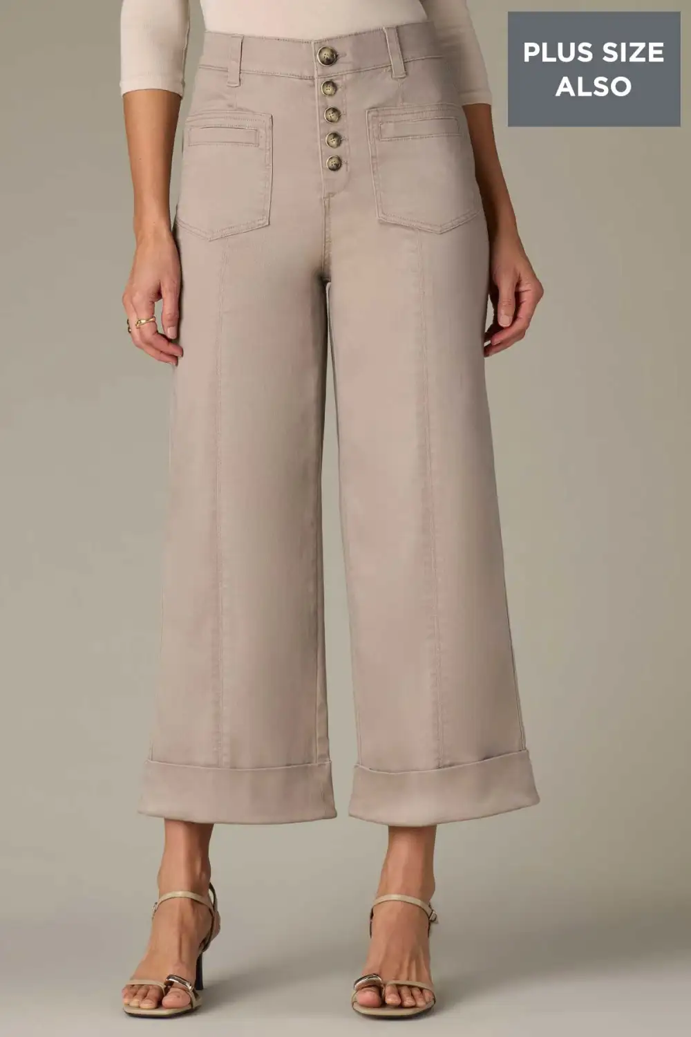 Plus Size Button Fly Wide Leg Pants